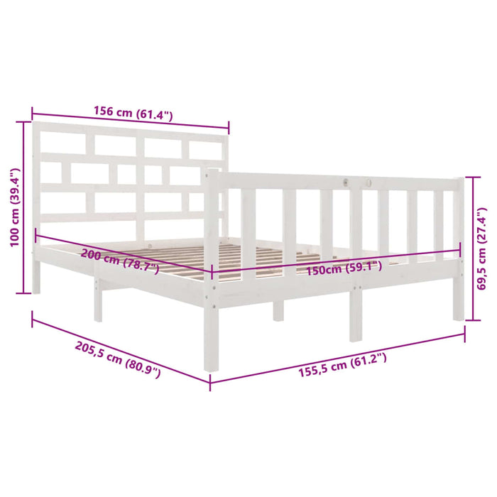 Cadru de pat King Size, alb, 150x200 cm, lemn masiv de pin WALTI