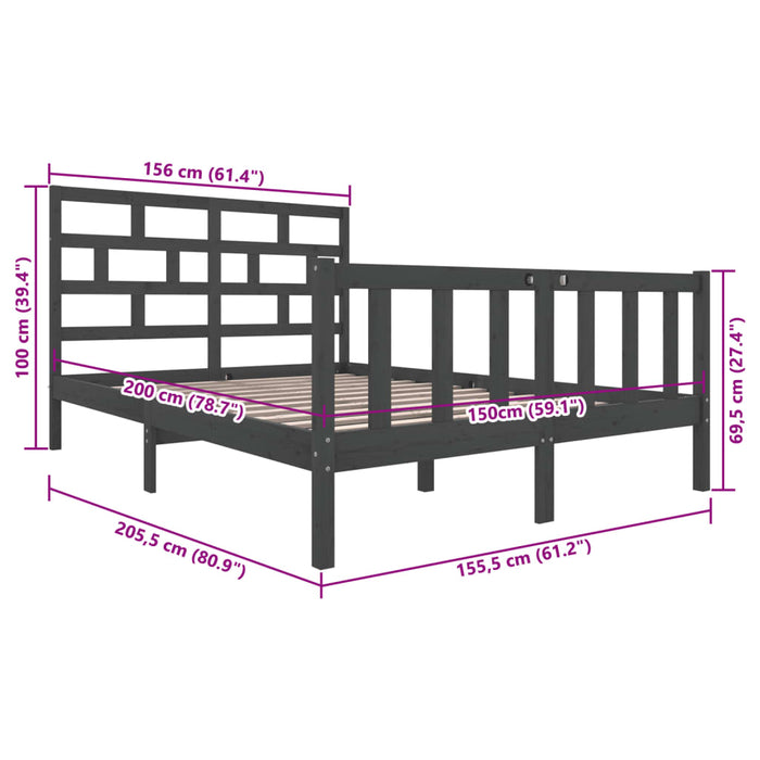 Cadru de pat King Size, gri, 150x200 cm, lemn masiv de pin WALTI