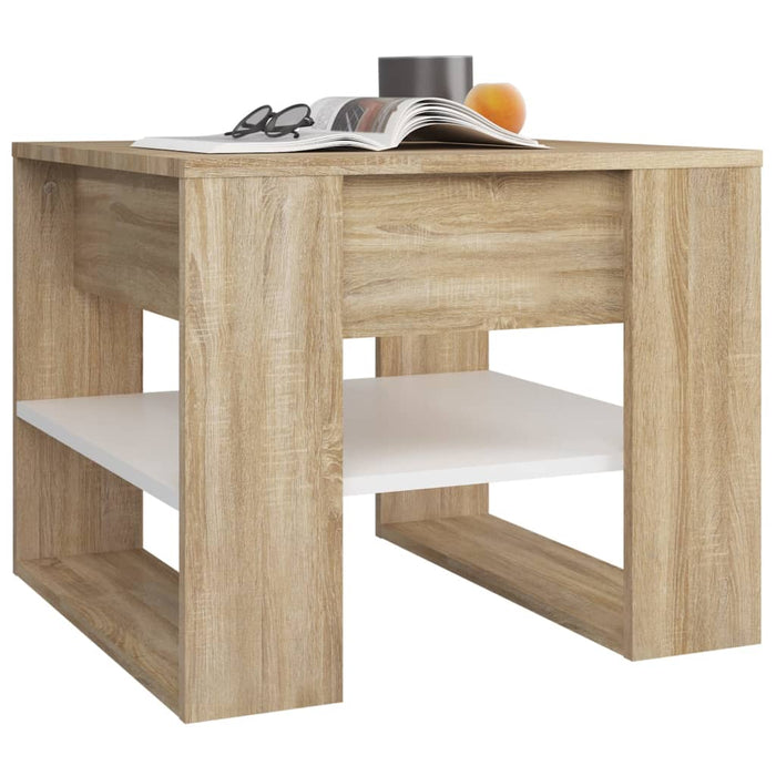 Măsuță de cafea alb&stejar sonoma 55,5x55x45cm lemn prelucrat - WALTI WALTI