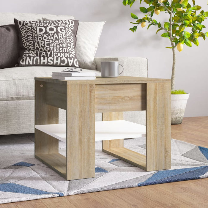 Măsuță de cafea alb&stejar sonoma 55,5x55x45cm lemn prelucrat - WALTI WALTI