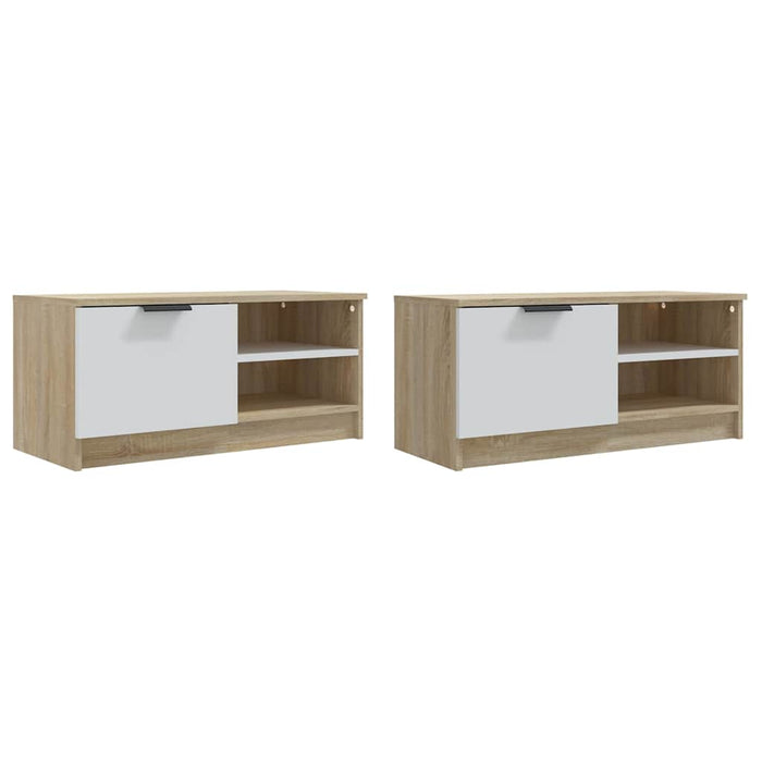 Comodă TV,2 buc.,alb&stejar Sonoma,80x35x36,5 cm,lemn prelucrat WALTI