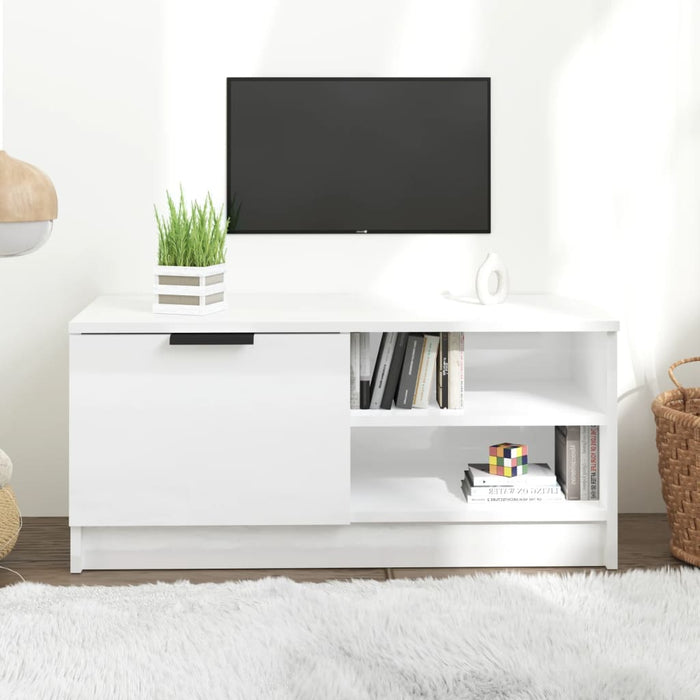 Comodă TV, alb extralucios, 80x35x36,5 cm, lemn prelucrat - WALTI WALTI