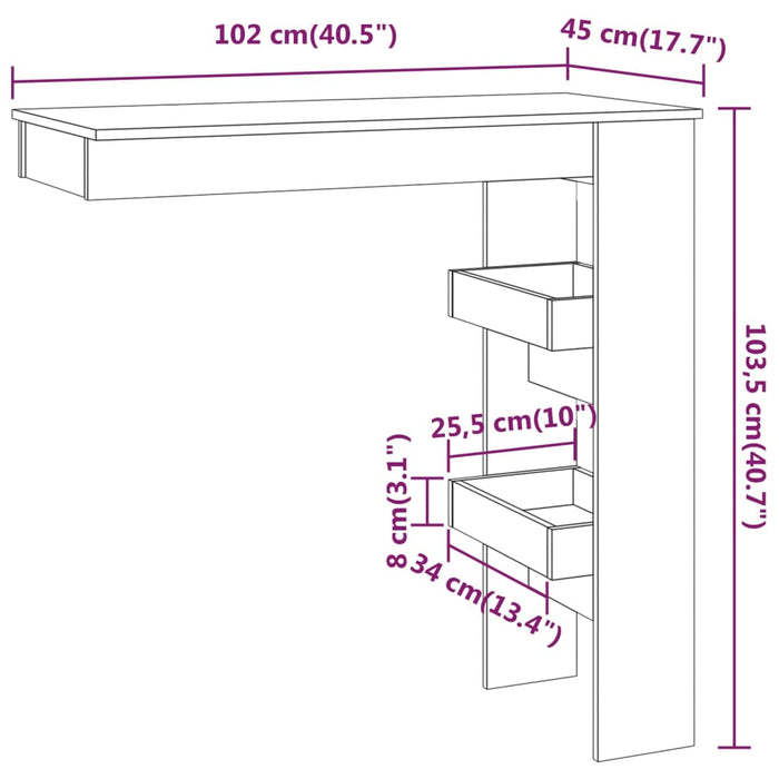 Masă bar de perete alb extralucios 102x45x103,5cm lemn compozit WALTI