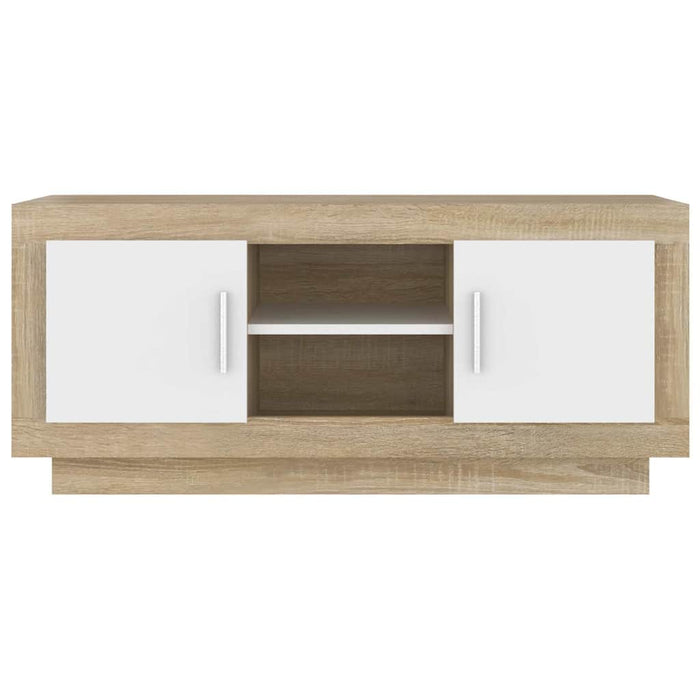 Comodă TV, alb și stejar sonoma, 102x35x45 cm, lemn prelucrat WALTI