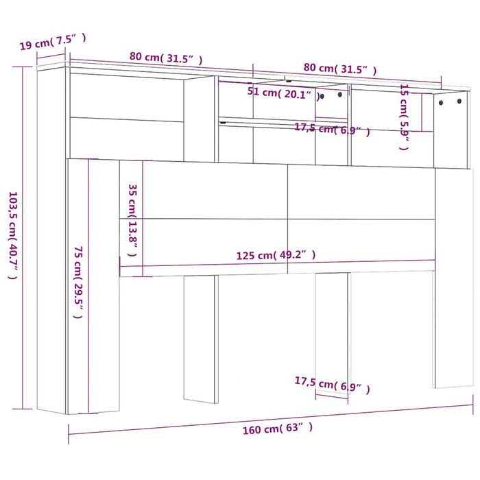 Tăblie de pat cu dulap, gri beton, 160x19x103,5 cm - WALTI WALTI