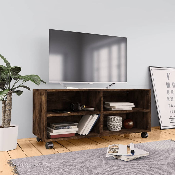 Comodă TV cu roți, stejar fumuriu, 90x35x35 cm, lemn prelucrat - WALTI WALTI