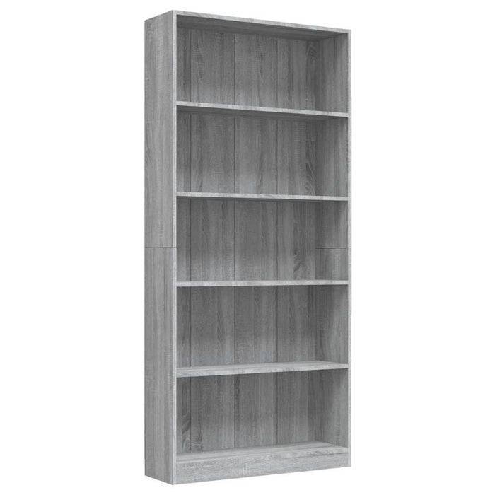 Bibliotecă 5 niveluri gri sonoma 80x24x175 cm lemn compozit WALTI