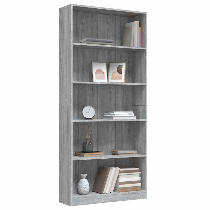 Bibliotecă 5 niveluri gri sonoma 80x24x175 cm lemn compozit WALTI