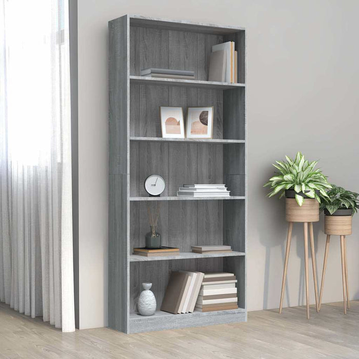 Bibliotecă 5 niveluri gri sonoma 80x24x175 cm lemn compozit WALTI