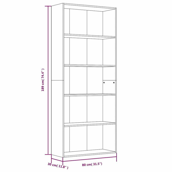 Bibliotecă 5 niveluri stejar fumuriu 80x30x189 cm lemn compozit WALTI