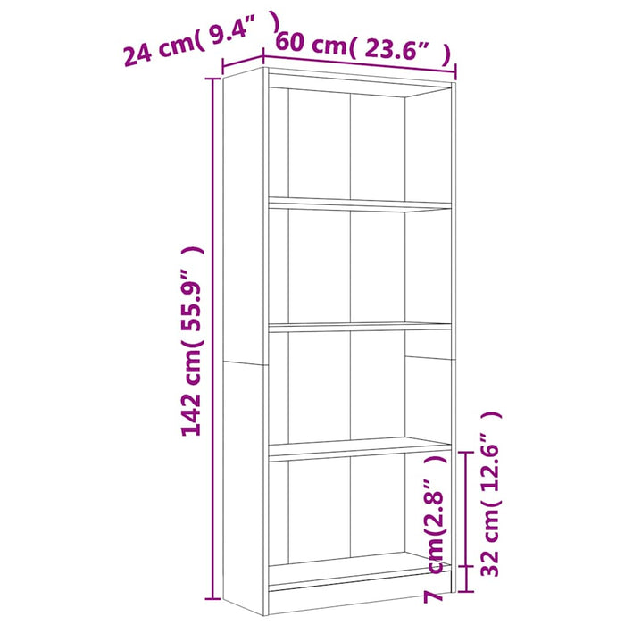 Bibliotecă cu 4 niveluri gri sonoma 60x24x142 cm lemn compozit WALTI
