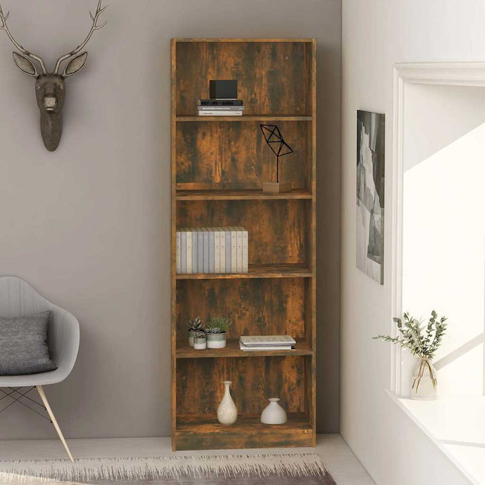 Bibliotecă 5 niveluri stejar fumuriu 60x24x175 cm lemn compozit WALTI