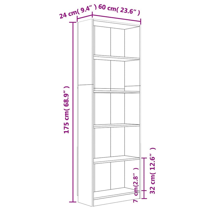 Bibliotecă cu 5 niveluri gri sonoma 60x24x175 cm lemn compozit WALTI