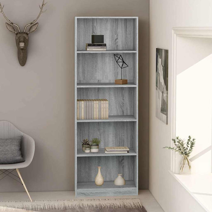 Bibliotecă cu 5 niveluri gri sonoma 60x24x175 cm lemn compozit WALTI