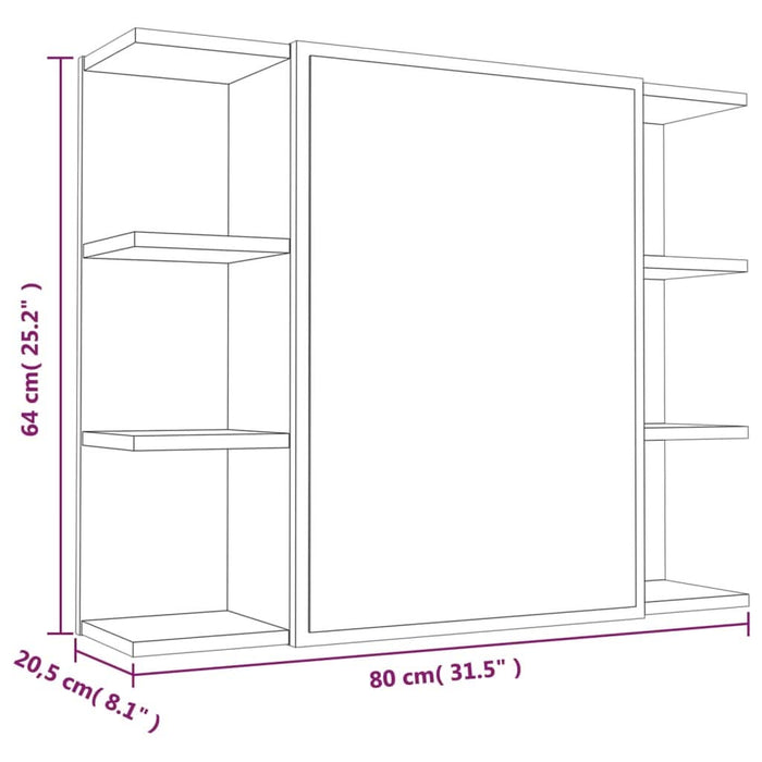 Dulap baie cu oglindă stejar fumuriu 80x20,5x64cm lemn compozit - WALTI WALTI
