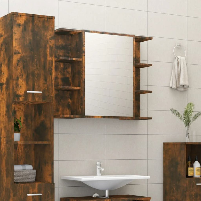 Dulap baie cu oglindă stejar fumuriu 80x20,5x64cm lemn compozit - WALTI WALTI