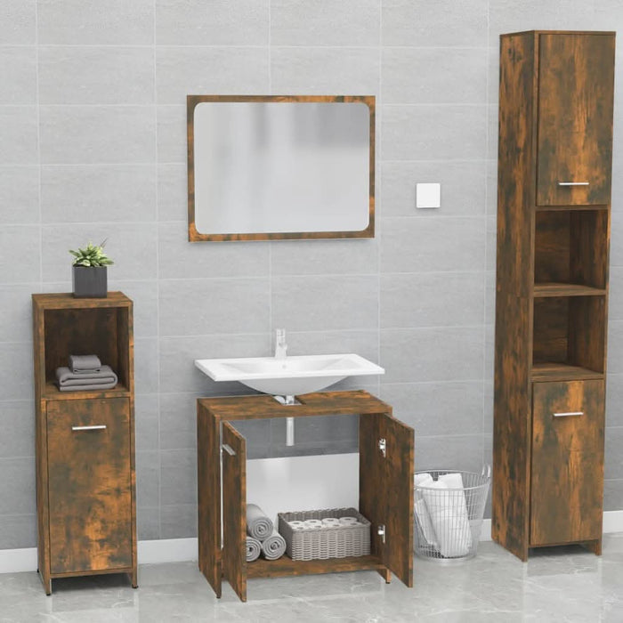 Set de mobilier de baie, stejar fumuriu, lemn prelucrat - WALTI WALTI