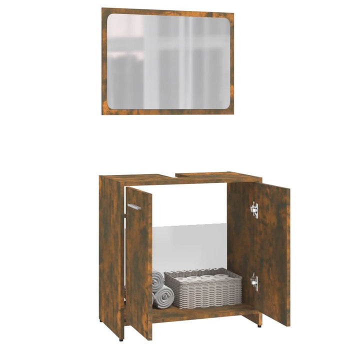 Set de mobilier de baie, stejar fumuriu, lemn prelucrat - WALTI WALTI