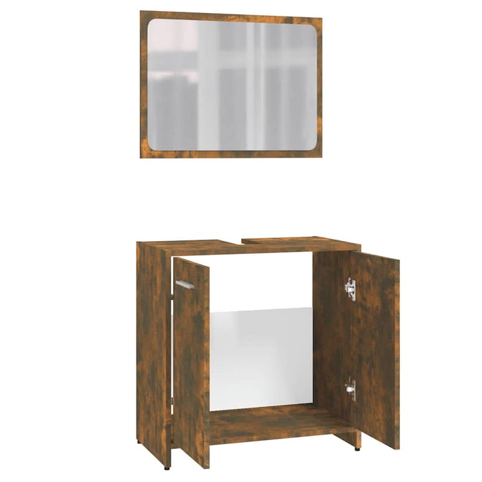 Set de mobilier de baie, stejar fumuriu, lemn prelucrat - WALTI WALTI