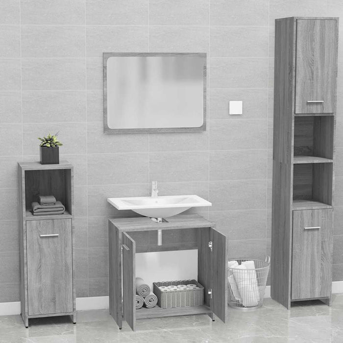 Set de mobilier de baie, gri sonoma, lemn prelucrat - WALTI WALTI