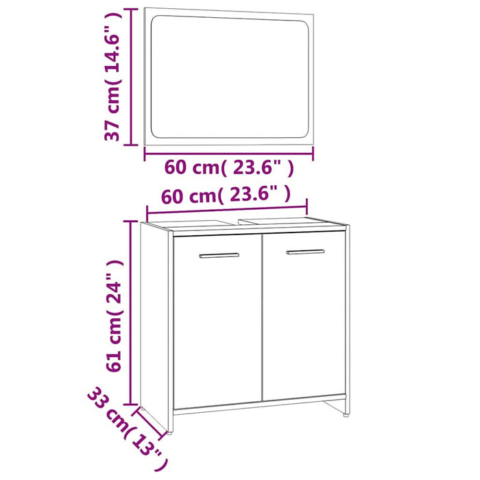 Set de mobilier de baie, gri sonoma, lemn prelucrat - WALTI WALTI