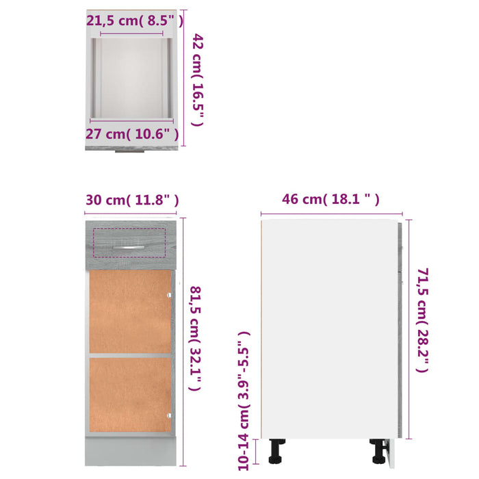 Dulap inferior cu sertar gri sonoma 30x46x81,5cm lemn prelucrat WALTI