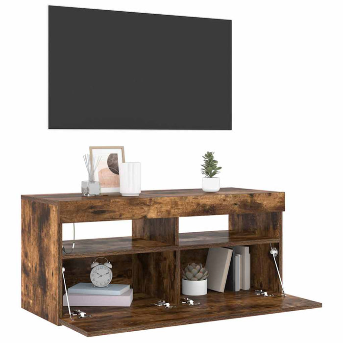 Comodă TV cu lumini LED, stejar fumuriu, 90x35x40 cm - WALTI WALTI