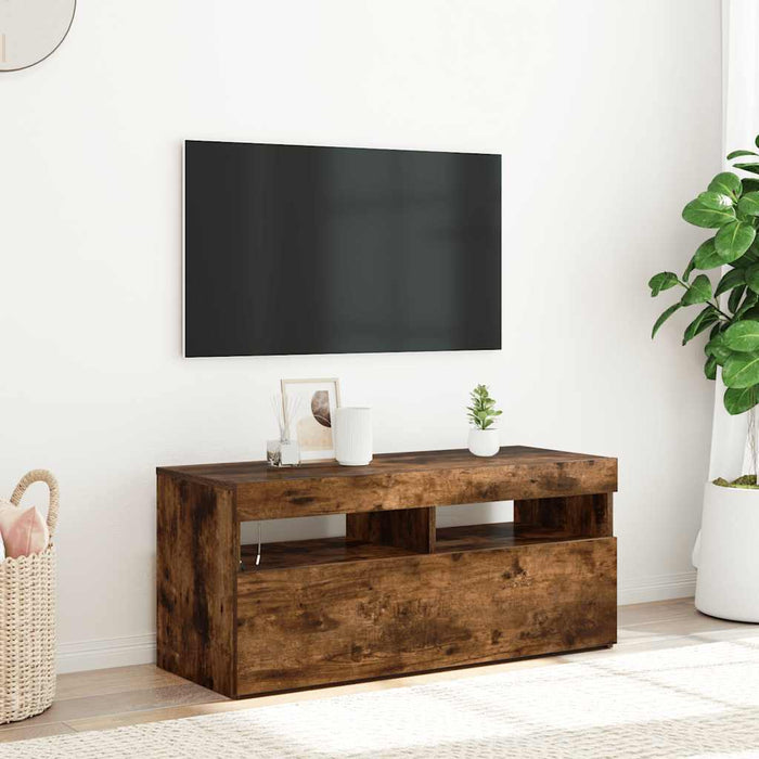 Comodă TV cu lumini LED, stejar fumuriu, 90x35x40 cm - WALTI WALTI