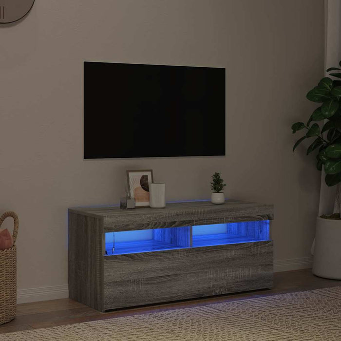 Comodă TV cu lumini LED, gri sonoma, 90x35x40 cm - WALTI WALTI