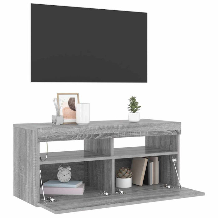 Comodă TV cu lumini LED, gri sonoma, 90x35x40 cm - WALTI WALTI