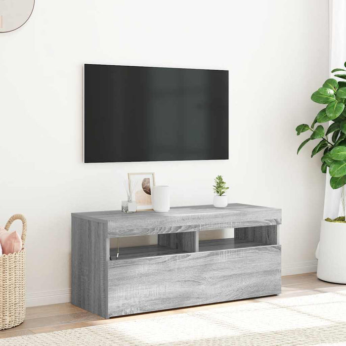 Comodă TV cu lumini LED, gri sonoma, 90x35x40 cm - WALTI WALTI