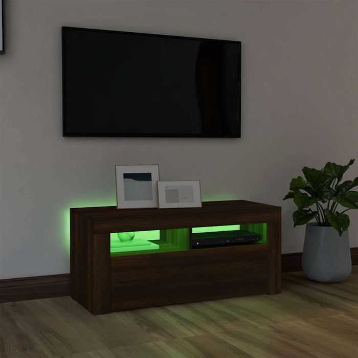 Comodă TV cu lumini LED, stejar maro, 90x35x40 cm WALTI