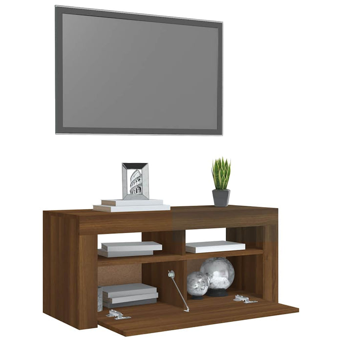 Comodă TV cu lumini LED, stejar maro, 90x35x40 cm WALTI