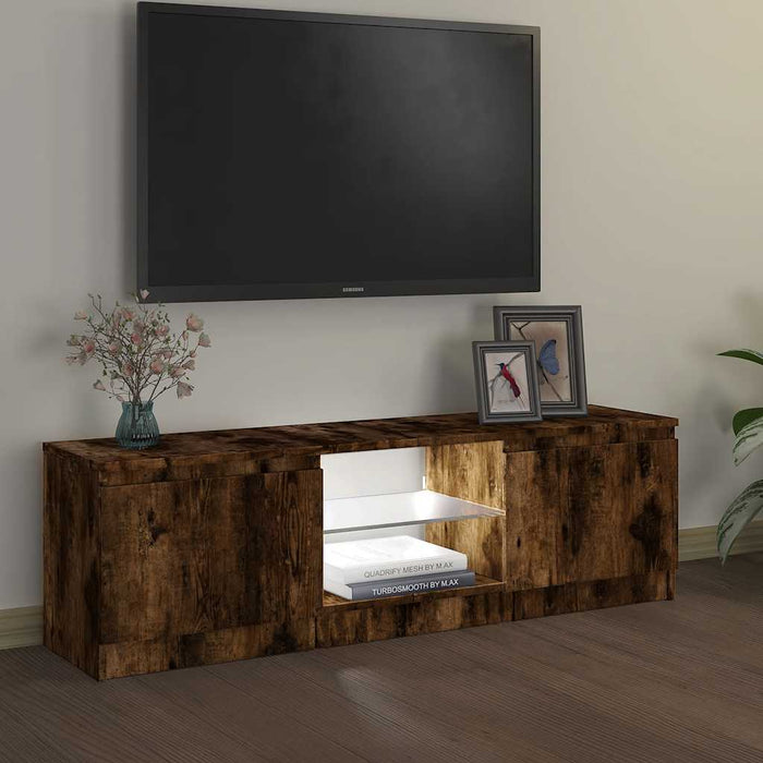 Comodă TV cu lumini LED, stejar fumuriu, 120x30x36 cm WALTI
