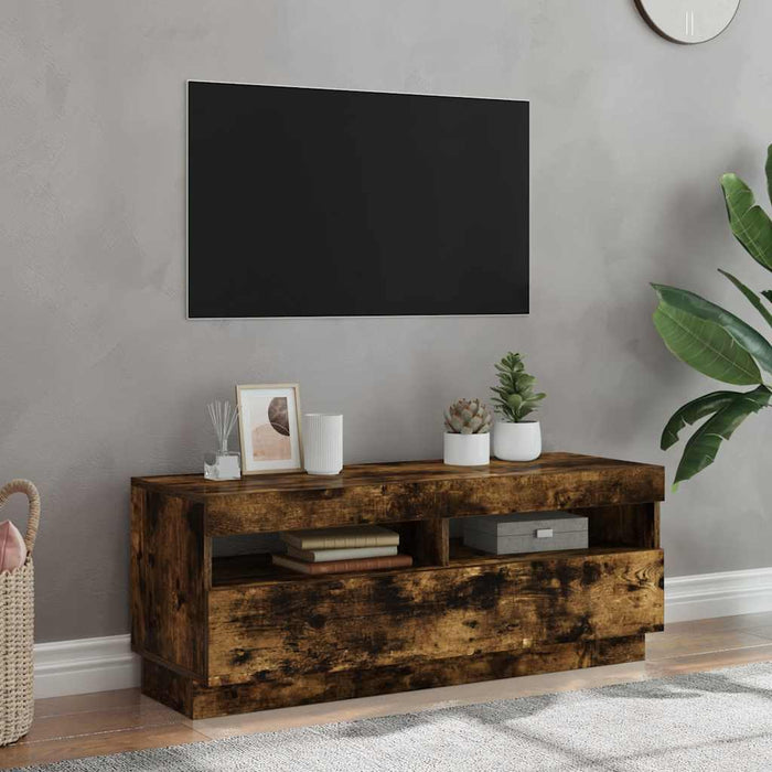 Comodă TV cu lumini LED, stejar fumuriu, 100x35x40 cm - WALTI WALTI