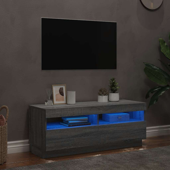 Comodă TV cu lumini LED, gri sonoma, 100x35x40 cm - WALTI WALTI