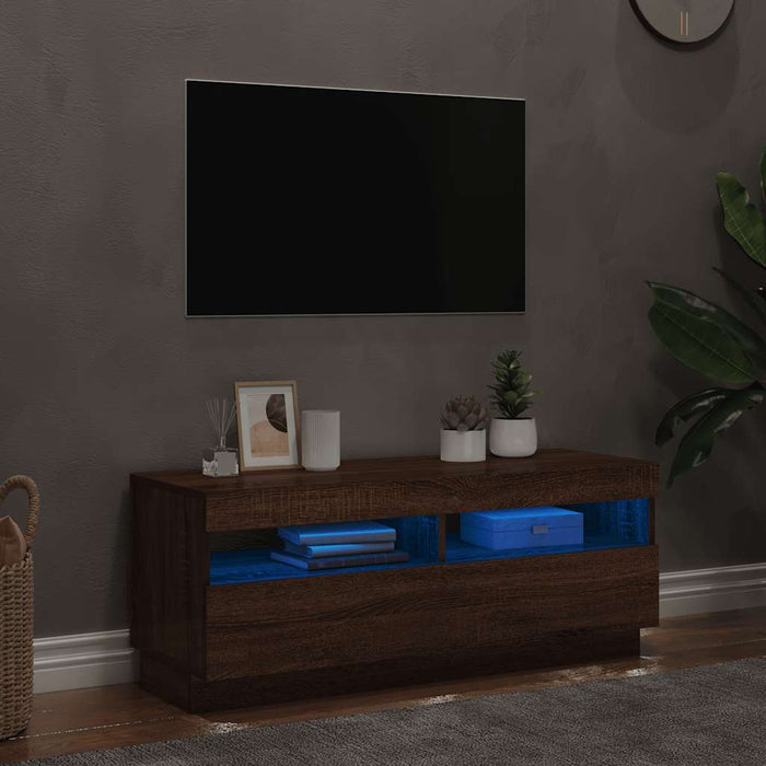 Comodă TV cu lumini LED, stejar maro, 100x35x40 cm - WALTI WALTI