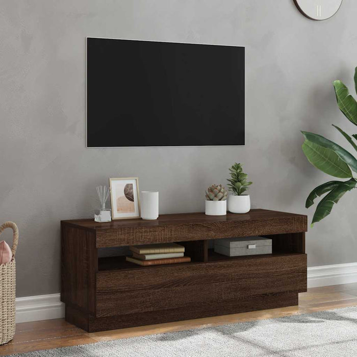 Comodă TV cu lumini LED, stejar maro, 100x35x40 cm - WALTI WALTI