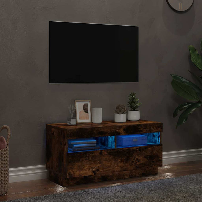 Comodă TV cu lumini LED, stejar fumuriu, 80x35x40 cm - WALTI WALTI