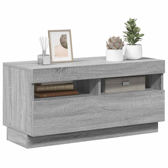Comodă TV cu lumini LED, gri sonoma, 80x35x40 cm WALTI
