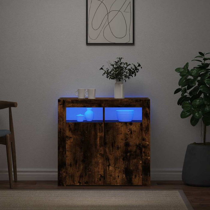 Dulap cu lumini LED, stejar fumuriu, 80x35x75 cm WALTI