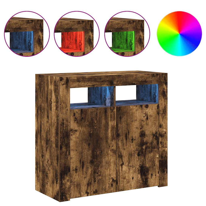 Dulap cu lumini LED, stejar fumuriu, 80x35x75 cm WALTI