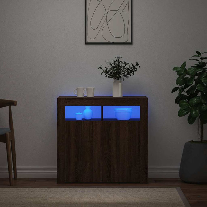 Dulap cu lumini LED, stejar maro, 80x35x75 cm WALTI