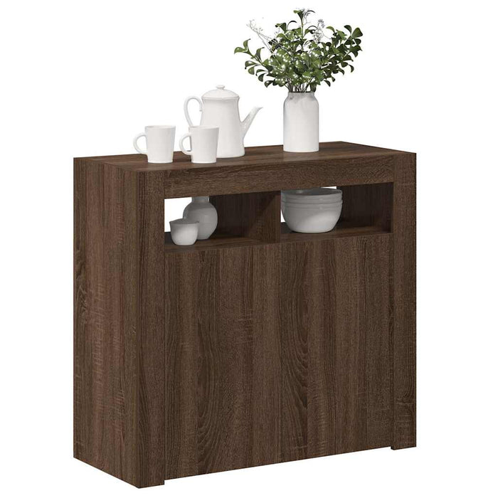 Dulap cu lumini LED, stejar maro, 80x35x75 cm WALTI