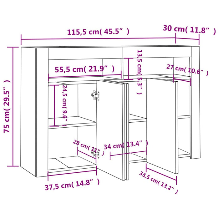 Dulap cu lumini LED, stejar maro, 115,5x30x75 cm WALTI