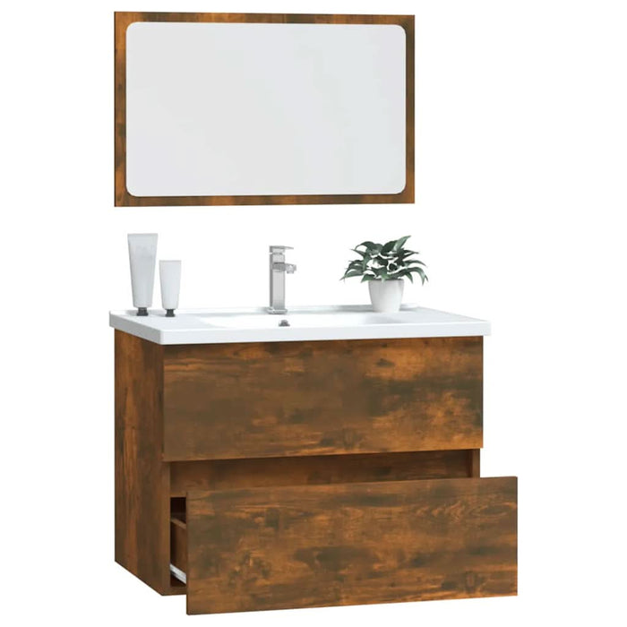 Set mobilier de baie, 2 piese, stejar fumuriu, lemn prelucrat - WALTI WALTI