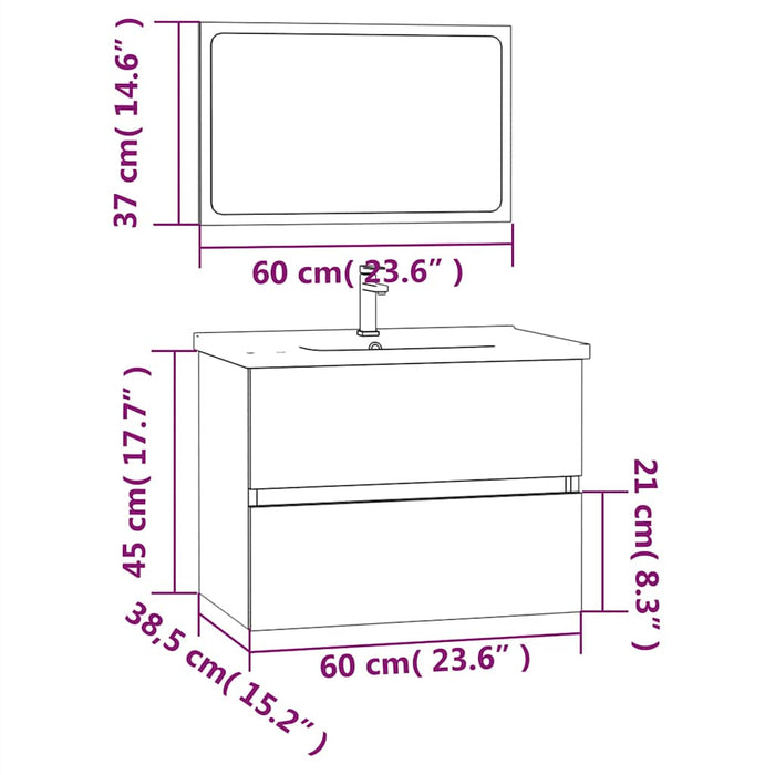 Set mobilier de baie, 2 piese, stejar fumuriu, lemn prelucrat - WALTI WALTI