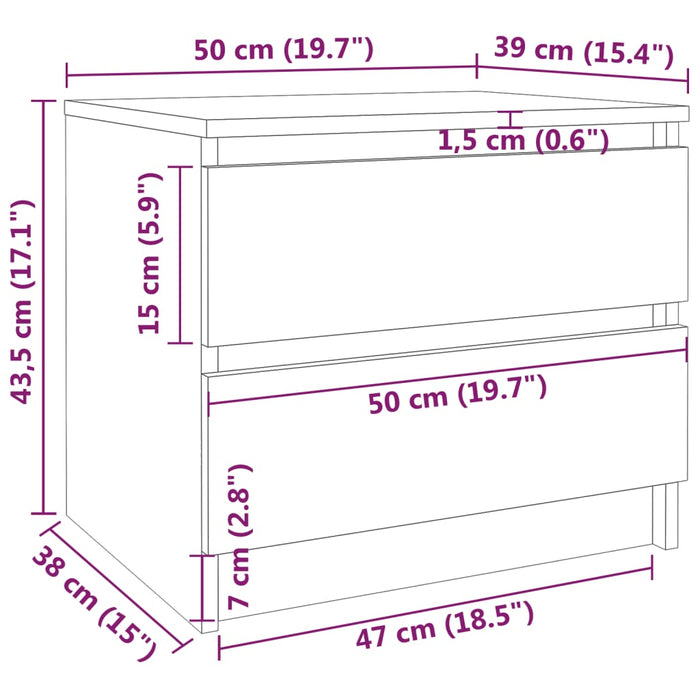 Noptiere, 2 buc., gri sonoma, 50x39x43,5 cm, lemn prelucrat WALTI