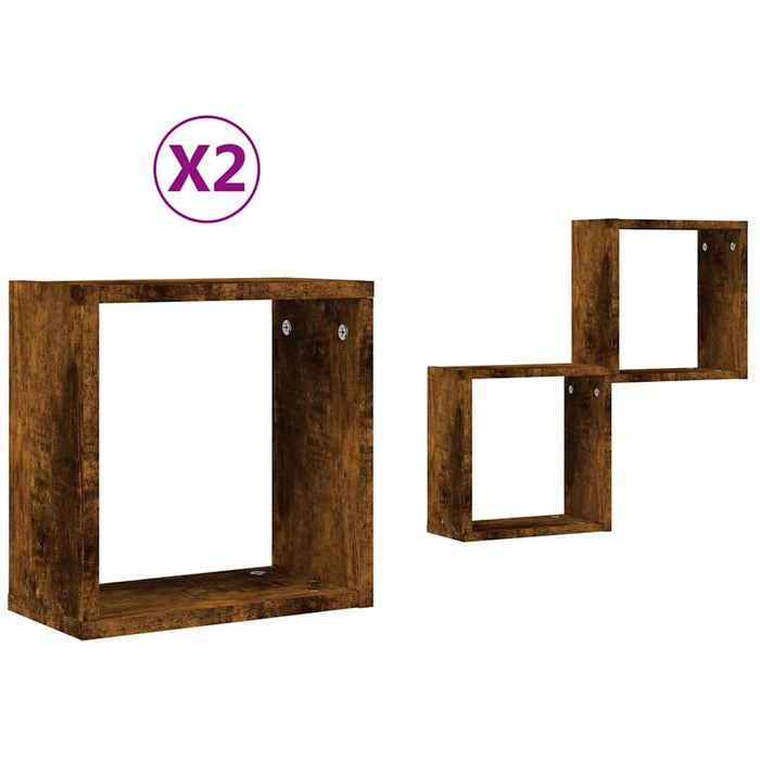 Rafturi cuburi de perete 2 buc Stejar afumat 30x15x30 cm - WALTI WALTI
