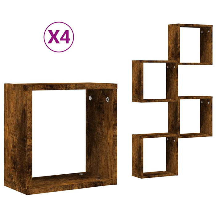 Rafturi cuburi de perete 4 buc Stejar afumat 30x15x30 cm - WALTI WALTI